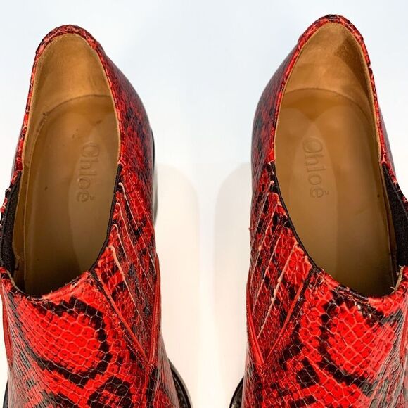 Chloe Rylee Python Print Leather Heeled Ankle Boots EU 37 US 7 Gypsy Red Slip On - Picture 4 of 9